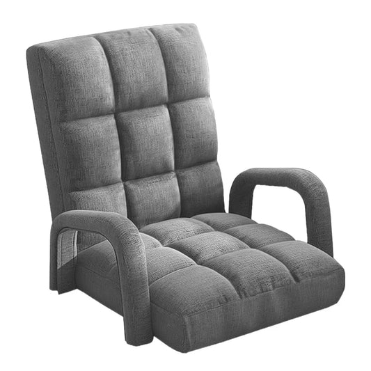 Lounge Cushion Premium Foldable Adjustable Floor Lazy Recliner Chair with Armrest - Grey