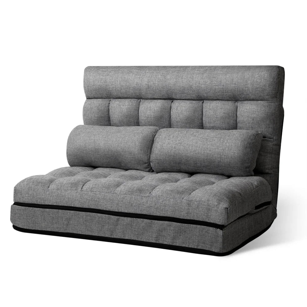 Lounge Sofa Bed 2‑Seater Floor Folding Fabric Grey - Living