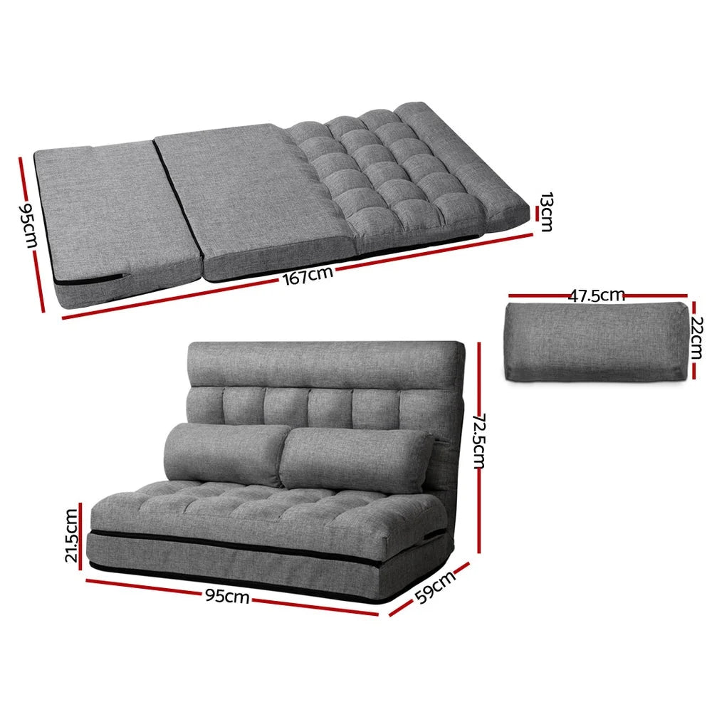Lounge Sofa Bed 2‑Seater Floor Folding Fabric Grey - Living