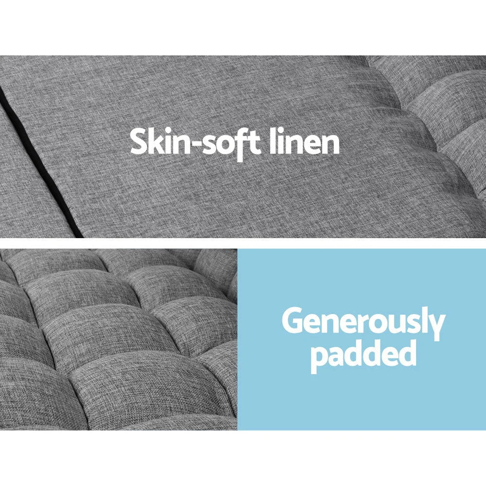 Lounge Sofa Bed 2‑Seater Floor Folding Fabric Grey - Living