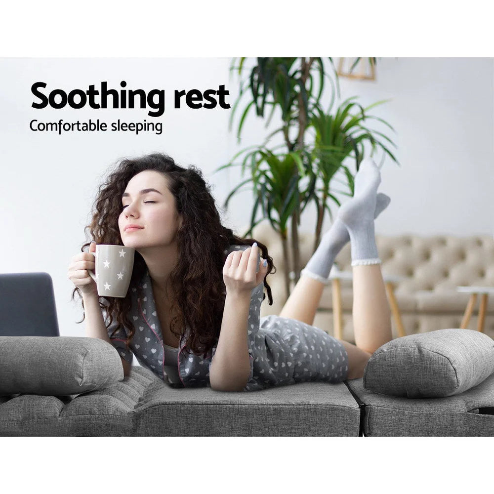 Lounge Sofa Bed 2‑Seater Floor Folding Fabric Grey - Living