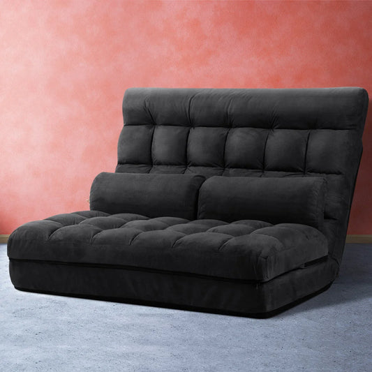 Lounge Sofa Bed 2‑Seater Floor Folding Suede Charcoal