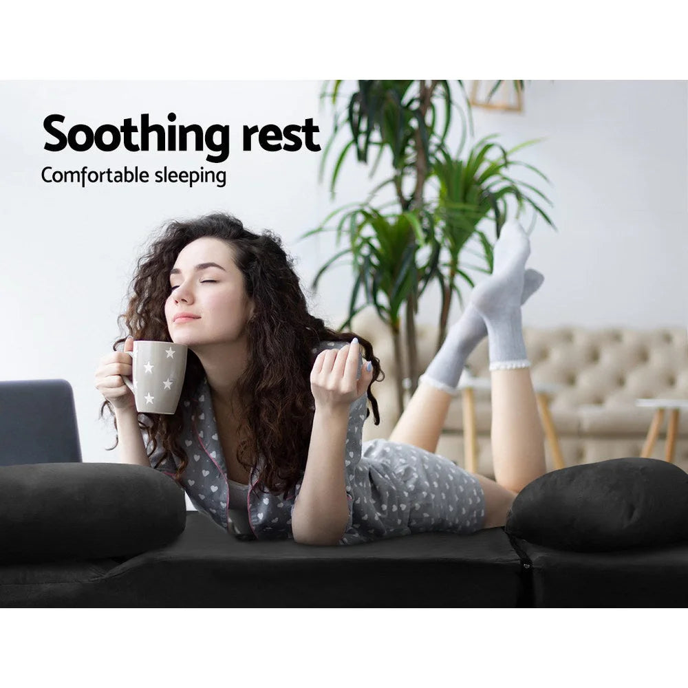 Lounge Sofa Bed 2‑Seater Floor Folding Suede Charcoal