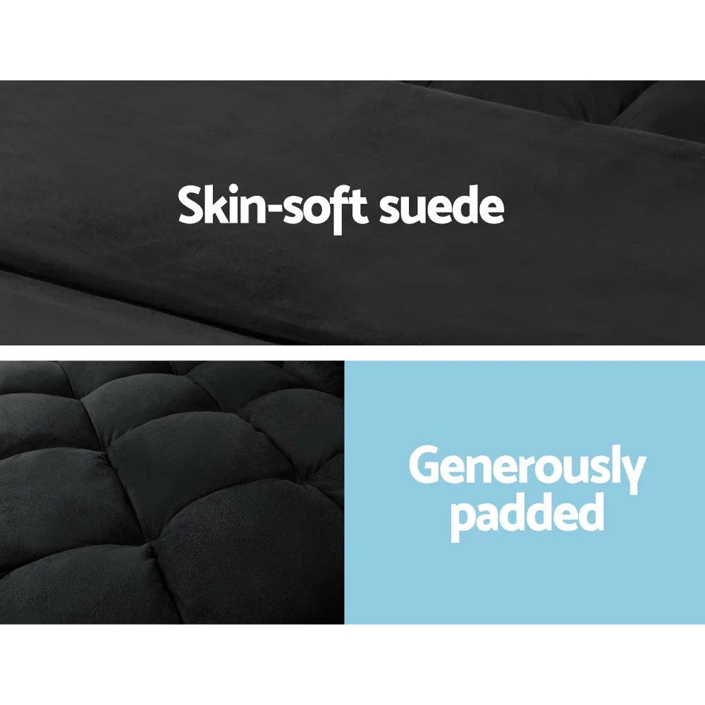 Lounge Sofa Bed 2‑Seater Floor Folding Suede Charcoal