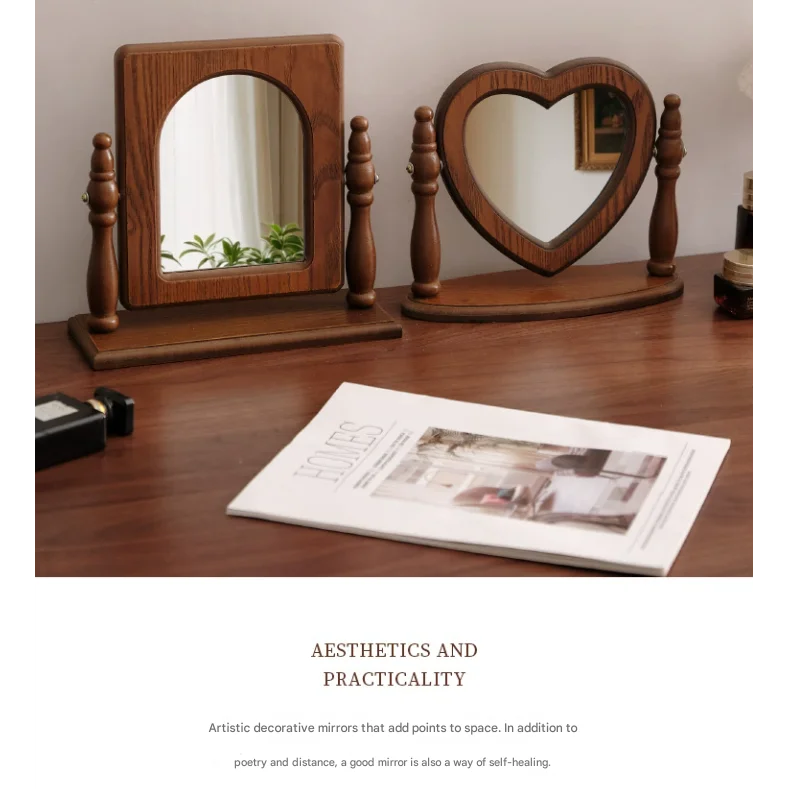Love Shaped Mirror Cordate Wooden Tabletop Vanity Mirror