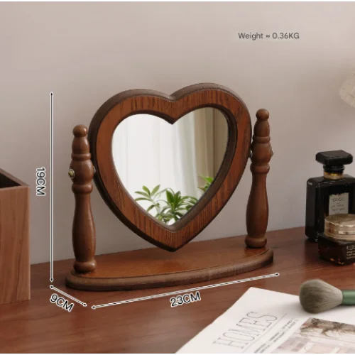 Love Shaped Mirror Cordate Wooden Tabletop Vanity Mirror