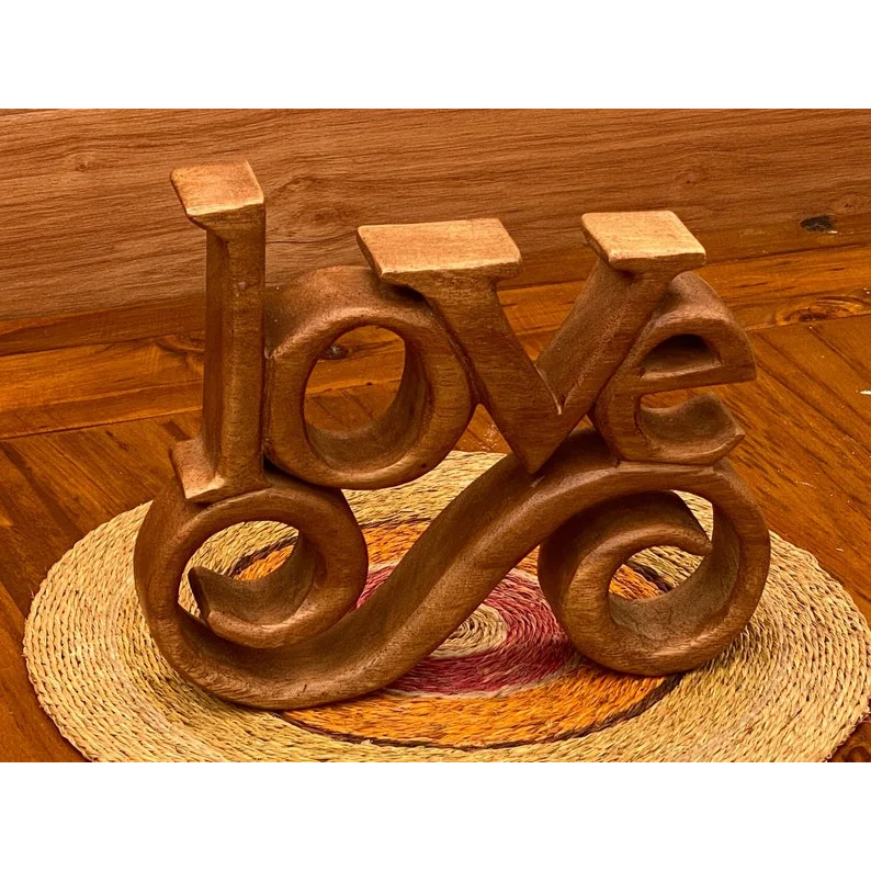 LOVE Words Wooden Carved Decoration - 27cm Long - Home &