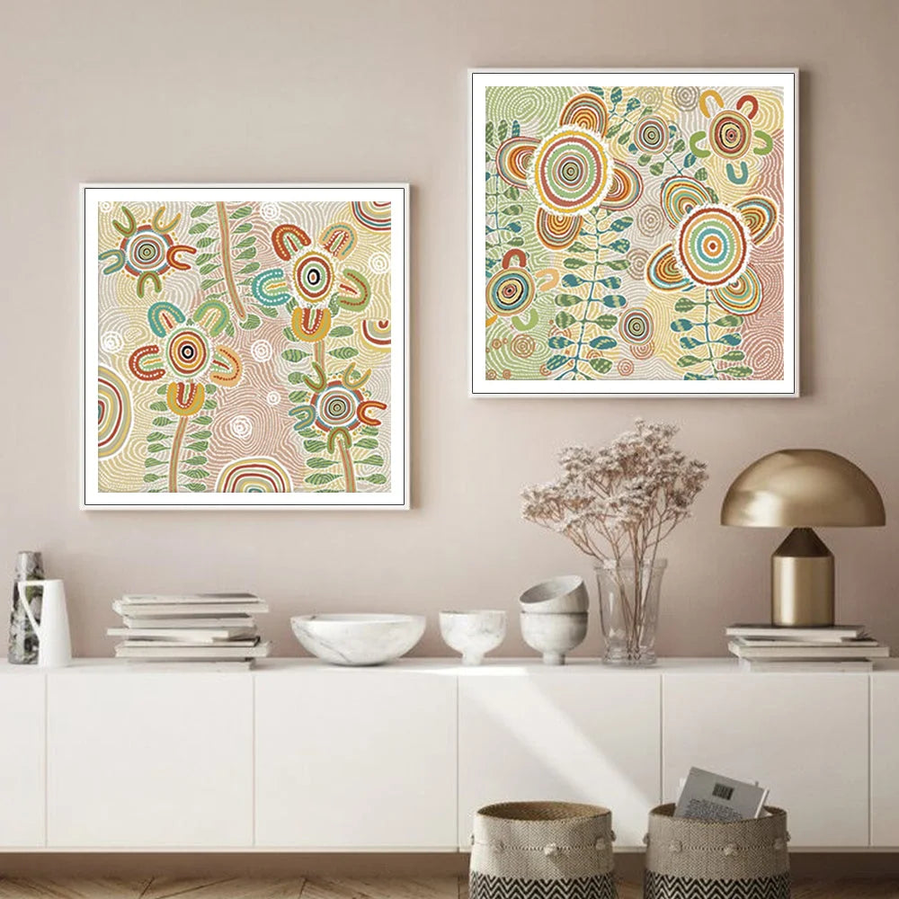 Lovely Pattern Wall Art Canvas 40cmx40cm 2 Sets White Frame
