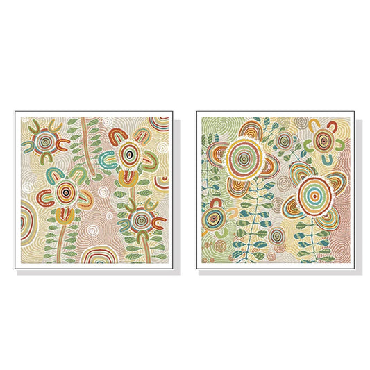 Lovely Pattern Wall Art Canvas 80cmx80cm 2 Sets White Frame