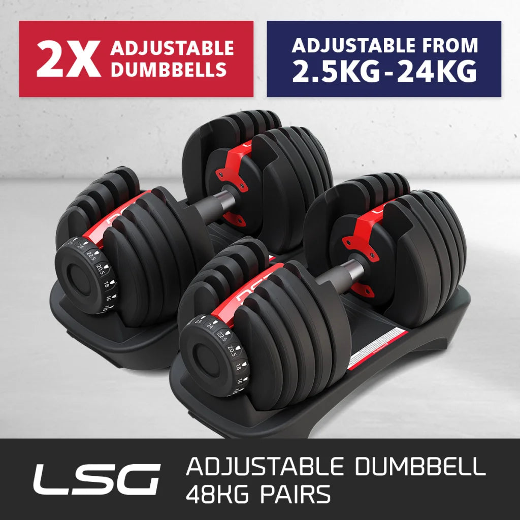 LSG Adjustable Dumbbells Set Pair (2.5kg-24kg) - Sports &