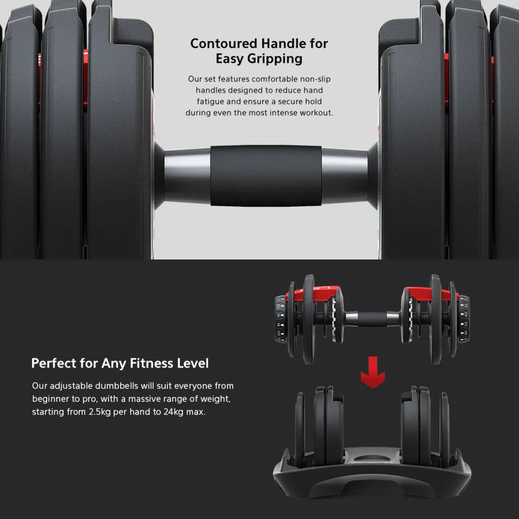 LSG Adjustable Dumbbells Set Pair (2.5kg-24kg) - Sports &