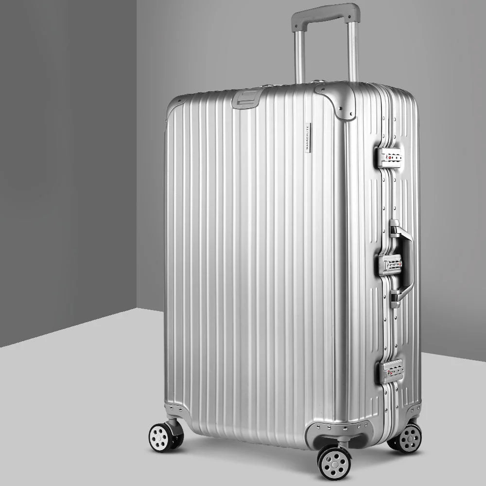 Silver aluminum aluminium trolley with luggage travel suitcase tsa