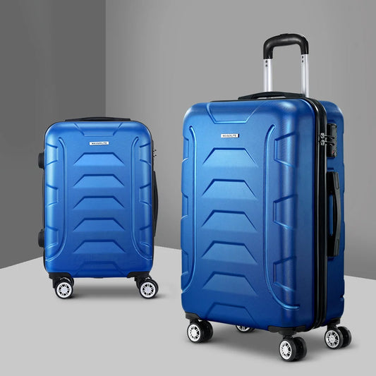 Blue storage trolley with handle rail and shelf tiers