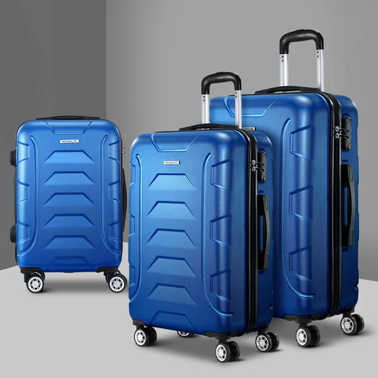 Blue trolley with luggage travel suitcase tsa