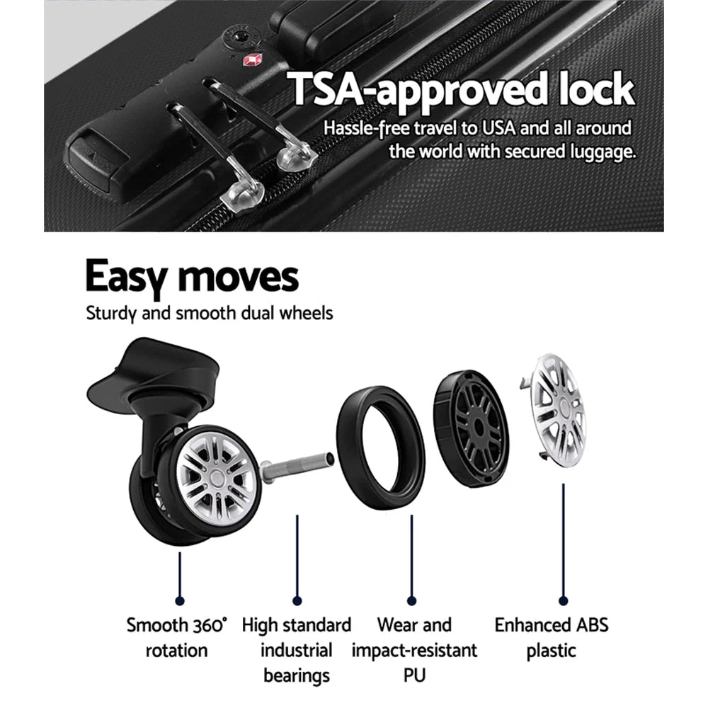 Luggage Travel Suitcase Set 3PC Trolley TSA Lock Bonus