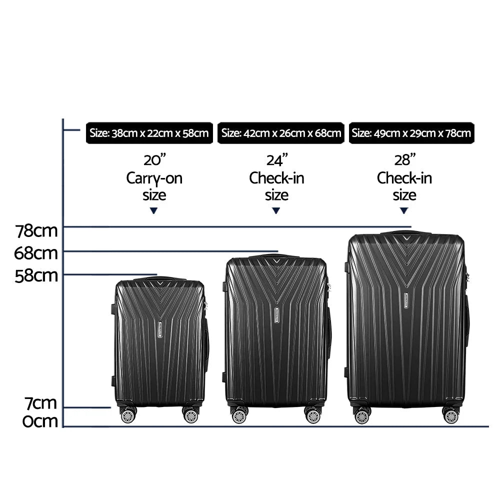 Luggage Trolley Set 3pc Suitcase Travel TSA Hard Case