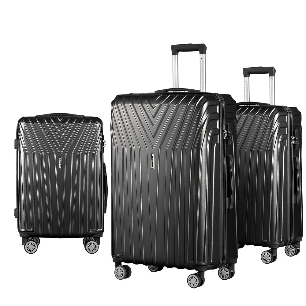 Luggage Trolley Set 3pc Suitcase Travel TSA Hard Case