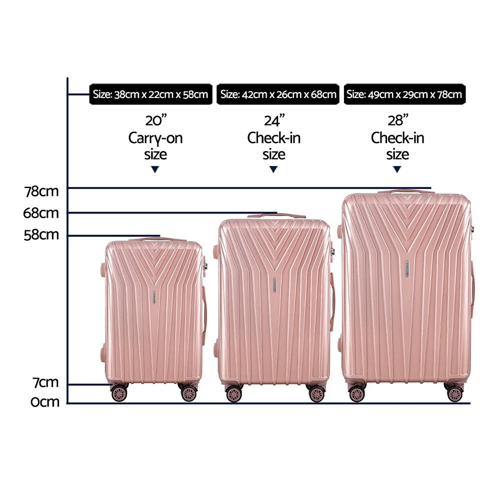 Luggage Trolley Set 3pc Suitcase Travel TSA Hard Case