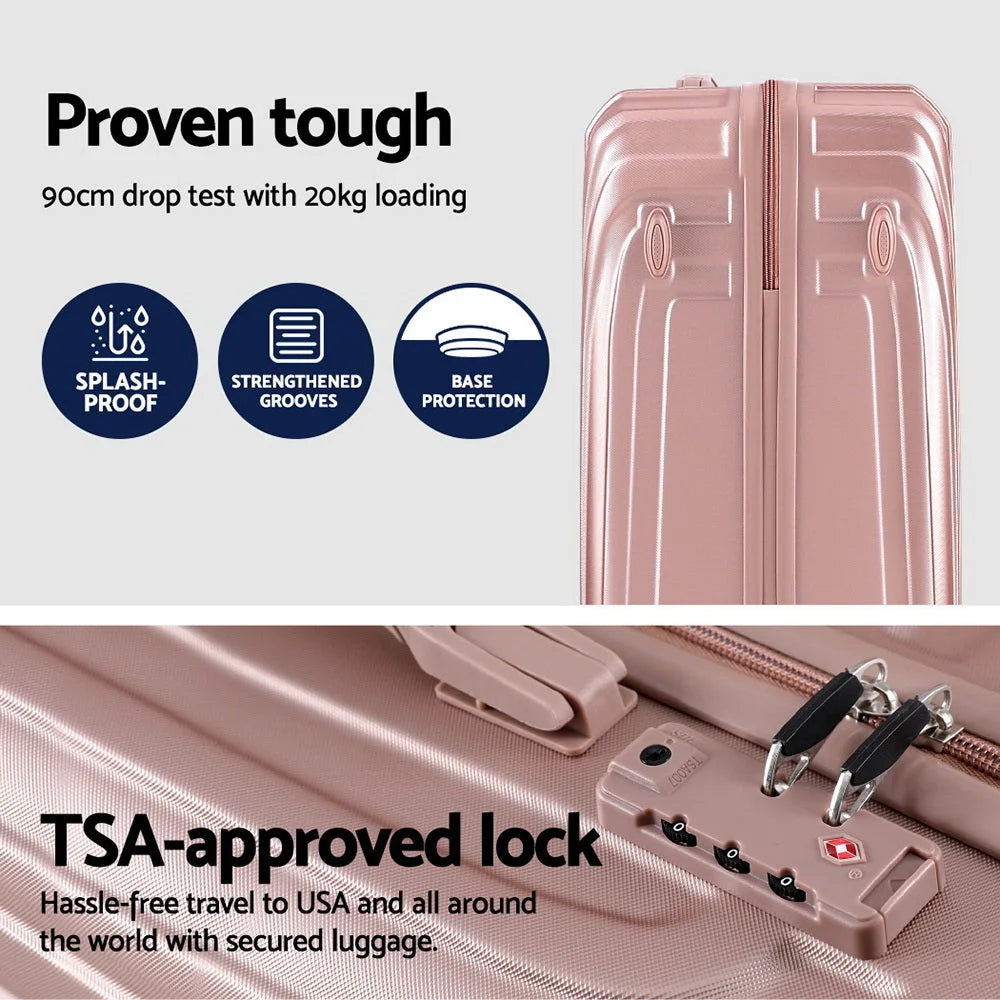 Luggage Trolley Set 3pc Suitcase Travel TSA Hard Case