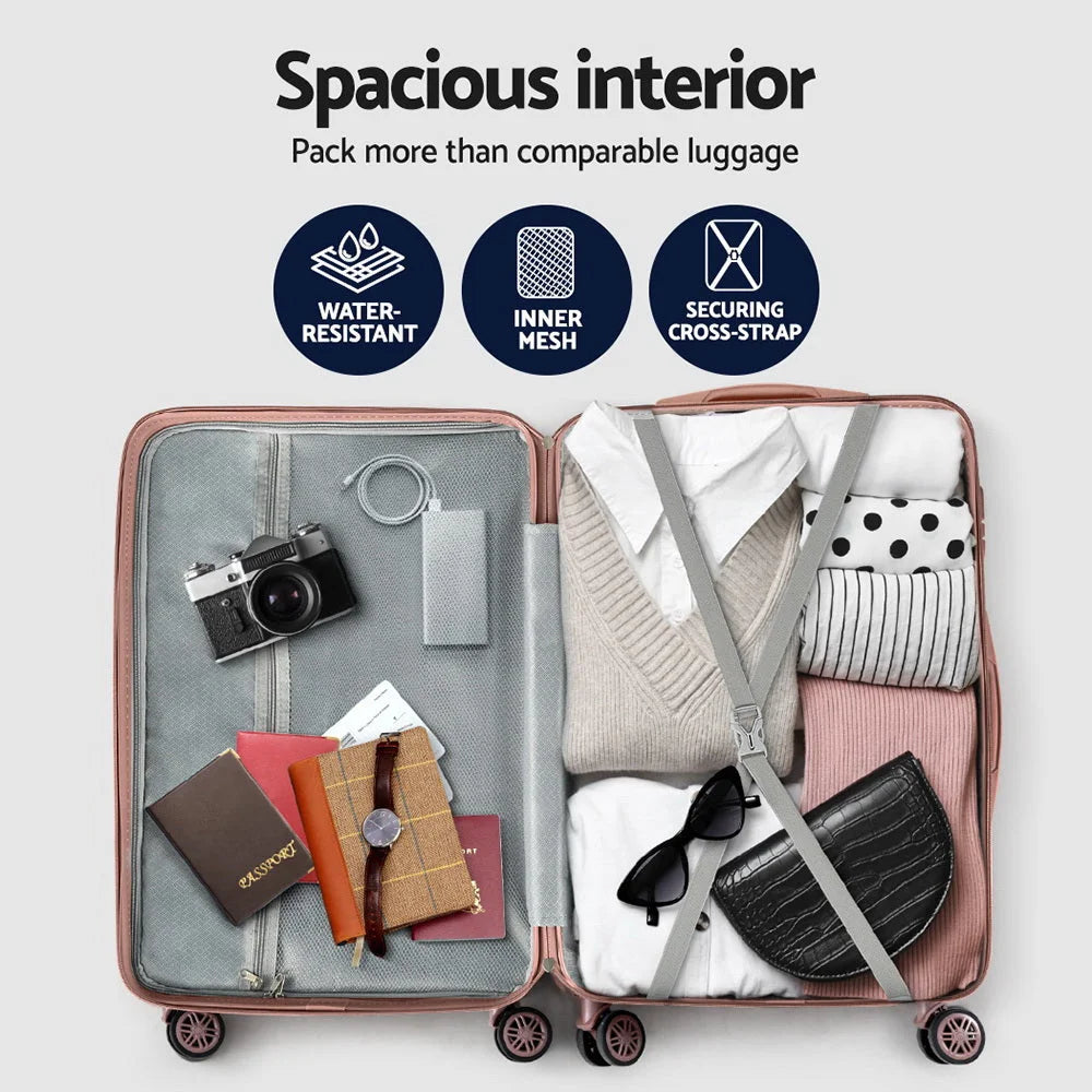 Luggage Trolley Set 3pc Suitcase Travel TSA Hard Case