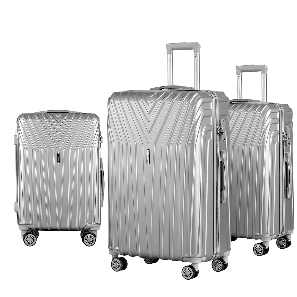 Luggage Trolley Set 3pc Suitcase Travel TSA Hard Case