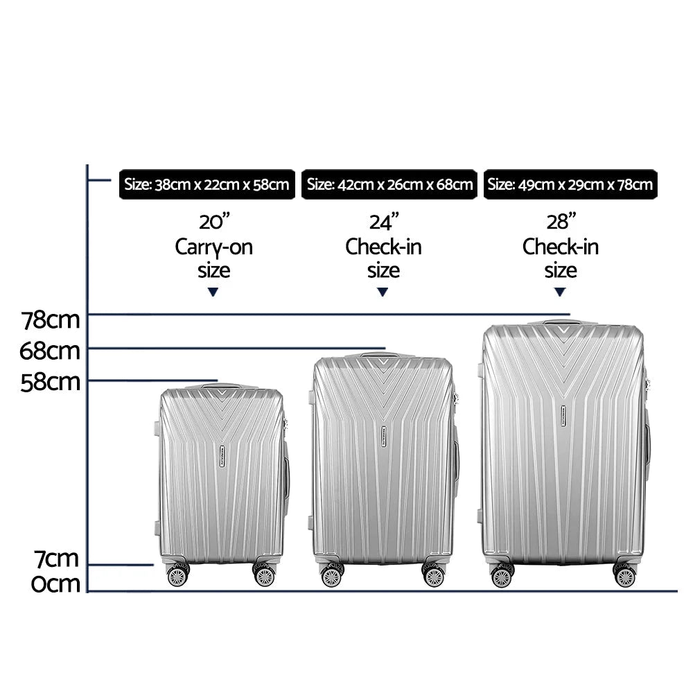 Luggage Trolley Set 3pc Suitcase Travel TSA Hard Case