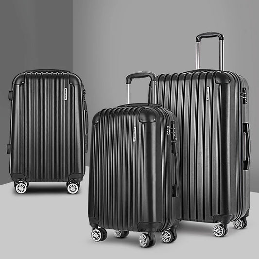 Black 3pc trolley with luggage travel suitcase hard