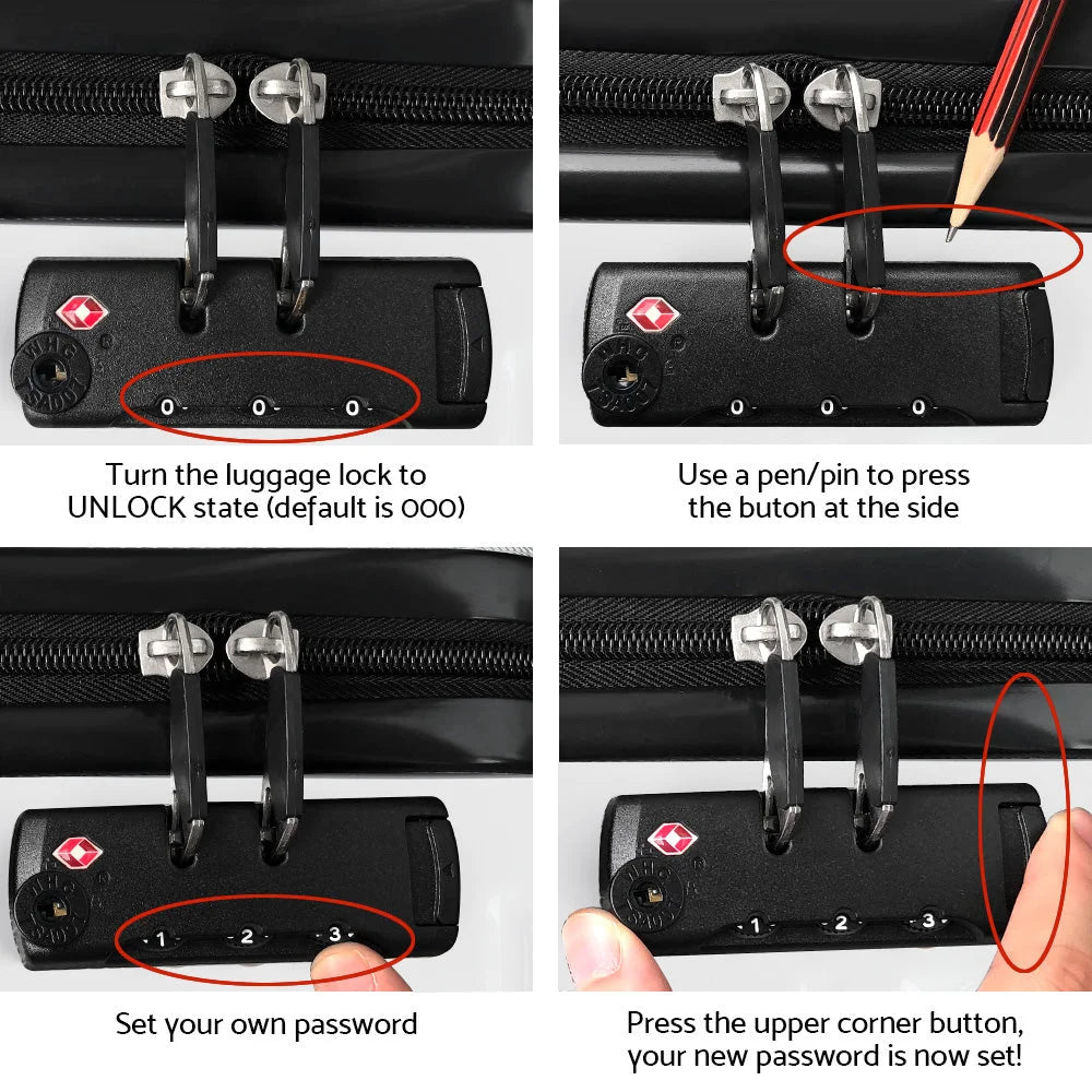 Set 3pcs Travel Suitcase Hard Shell Case Tsa Strap White Luggage Trolley