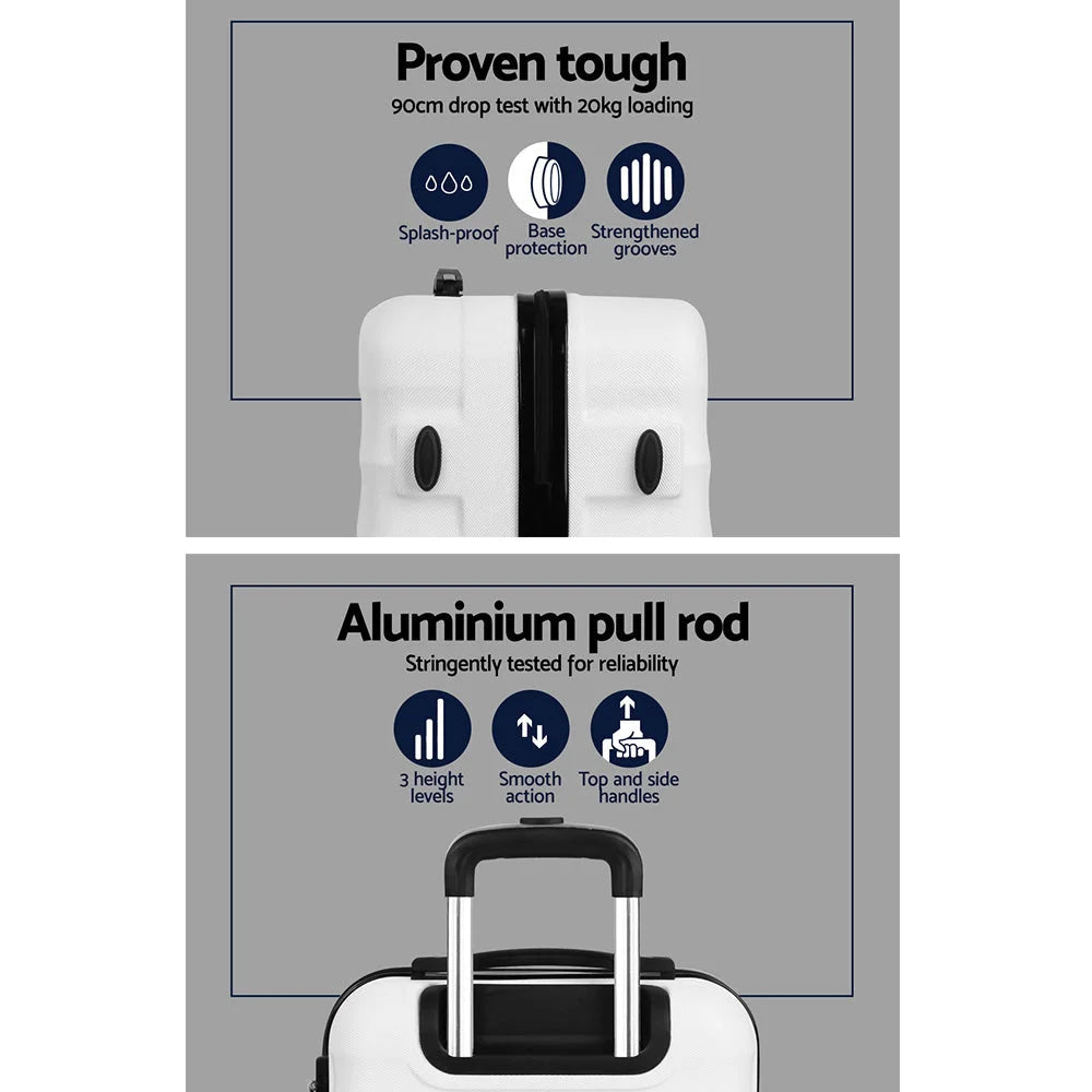 Luggage Trolley Set 3pcs Travel Suitcase Hard Shell Case TSA Strap White close-up detail