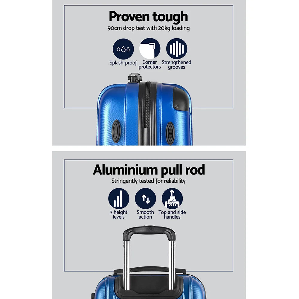 Luggage Trolley Suitcase Set 2PC Travel TSA Hard Case - Blue