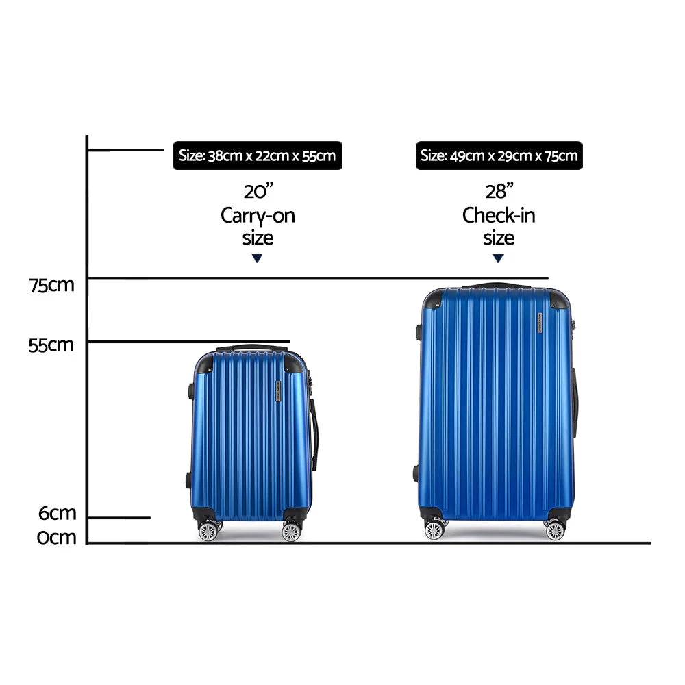 Luggage Trolley Suitcase Set 2PC Travel TSA Hard Case - Blue