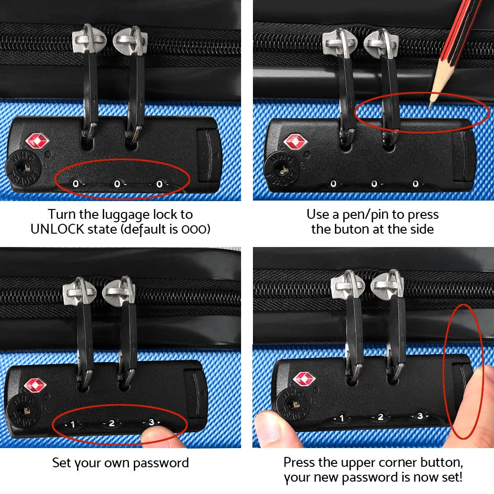 Luggage Trolley Suitcase Set 2PC Travel TSA Hard Case - Blue