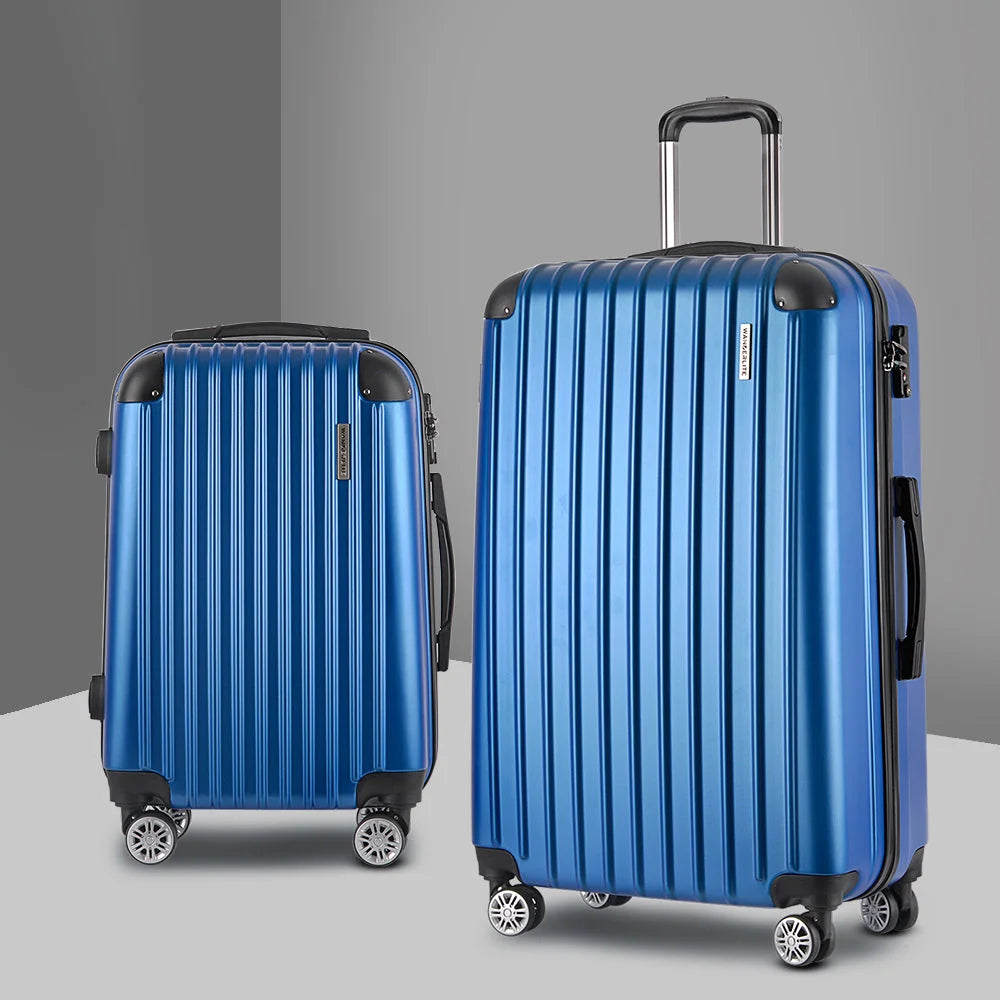 Luggage Trolley Suitcase Set 2PC Travel TSA Hard Case - Blue