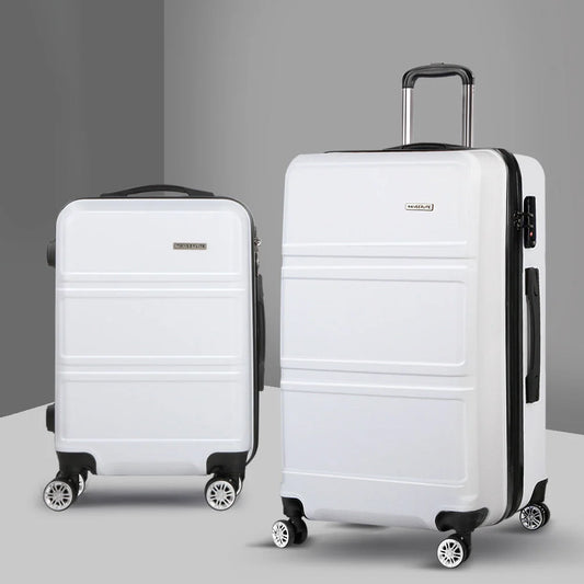 White trolley with luggage suitcase travel tsa