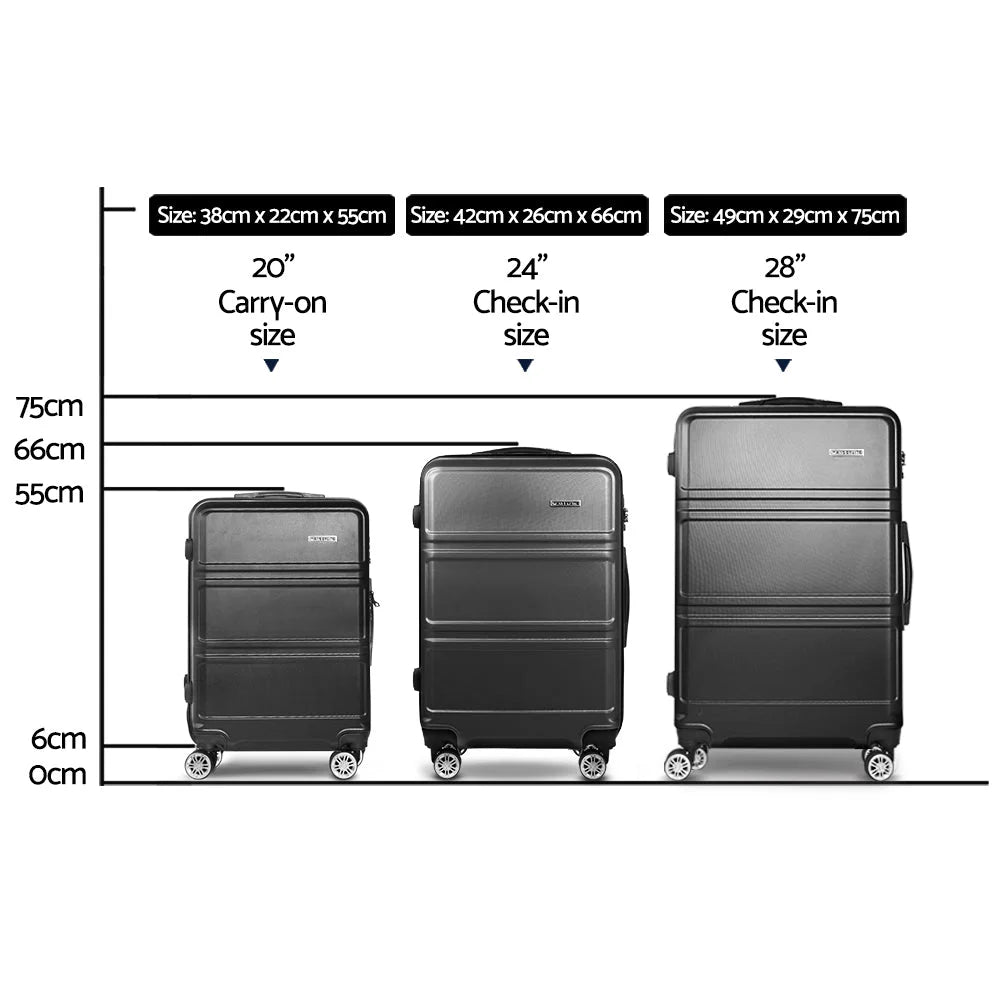 Luggage Trolley Suitcase Set 3PC Travel TSA Hard Case