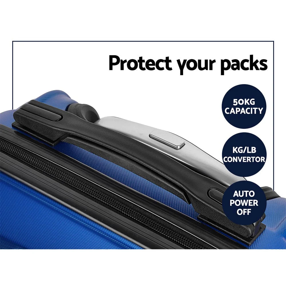 Luggage Trolley Suitcase Set 3PC Travel TSA Hard Case - Blue
