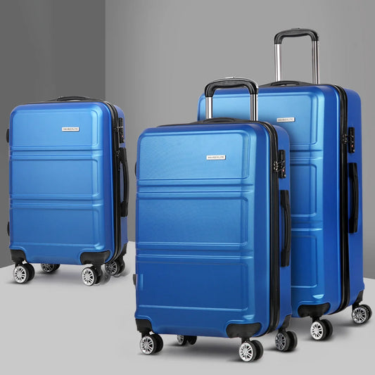 Luggage Trolley Suitcase Set 3PC Travel TSA Hard Case - Blue