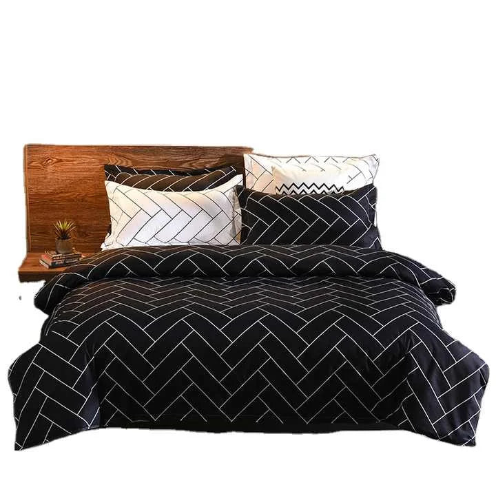 Luxurious Black Chevron 3-Piece Polyester Duvet Cover Set