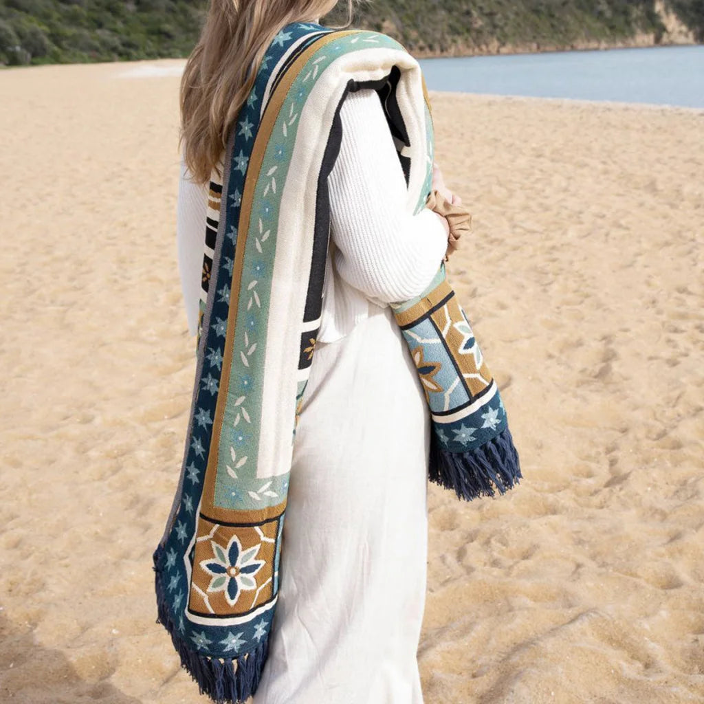 Luxury Fringe Throw J Elliot Home Kasbah 130x160 cm - Blue