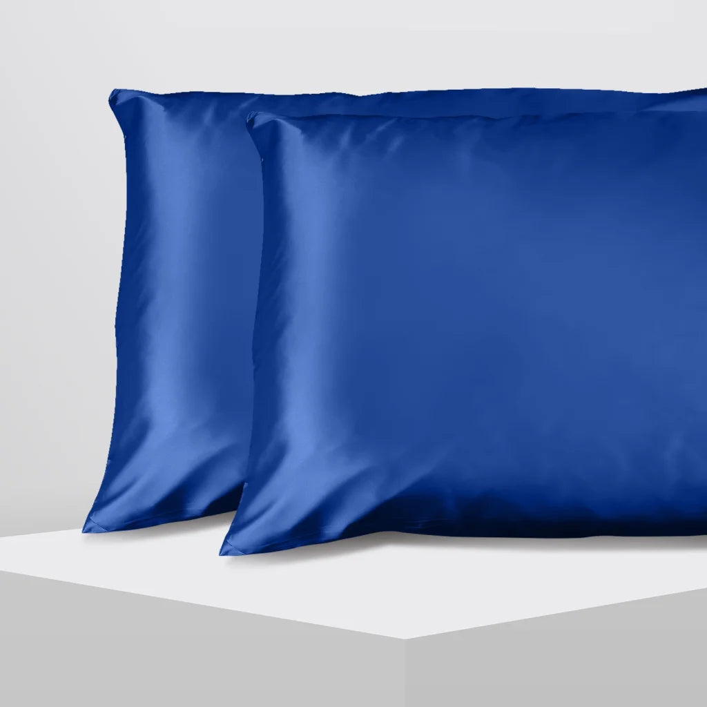 Luxury Satin Pillowcase Twin Pack Gift Box Navy Blue