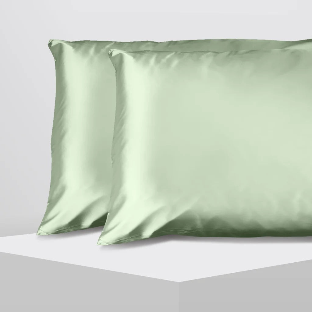 Luxury Satin Pillowcase Twin Pack Gift Box Sage Green