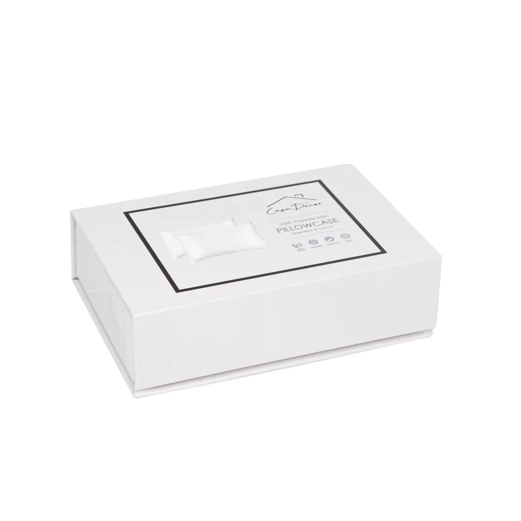 Luxury Satin Pillowcase Twin Pack Gift Box White 719