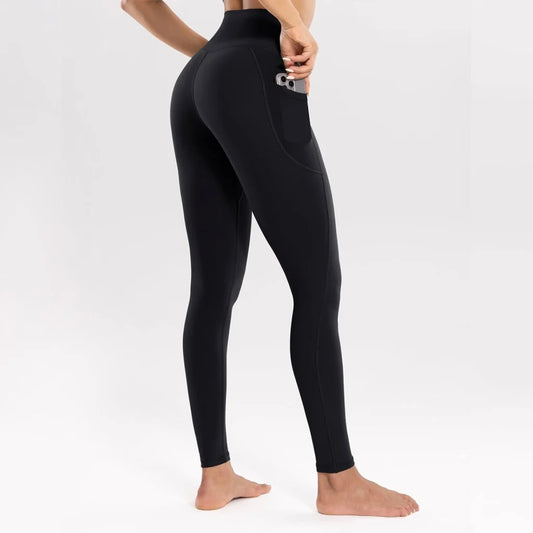 M Black High-Waist Seamless Yoga Leggings with Pockets
