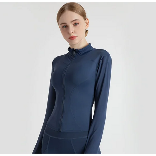 M Blue High-Stretch Slim Fit Yoga Jacket - Full Zip Workout