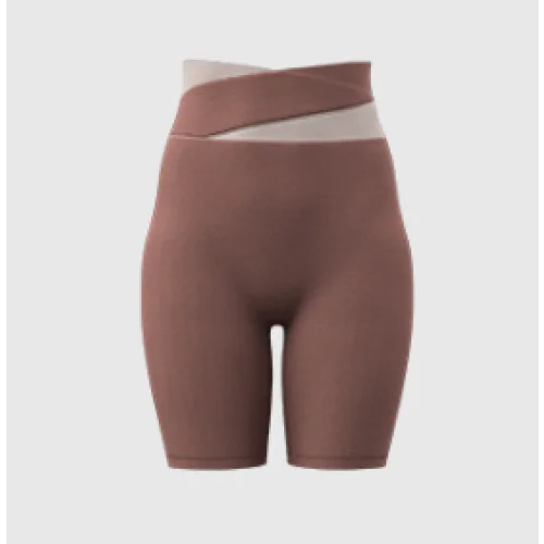 M Caramel Color-Block High-Waist Yoga Shorts - Seamless