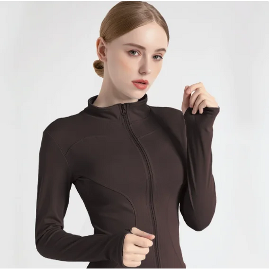 M Coffee Brown High-Stretch Slim Fit Yoga Jacket - Full Zip