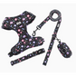 M Crushed Black Adjustable Soft Pet Harness with Leash &