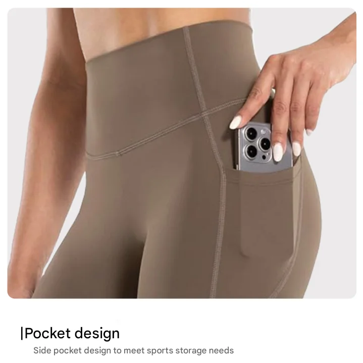 M Dark Khaki High-Waist Seamless Yoga Leggings with Pockets