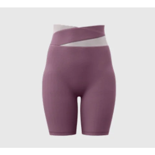 M Purple Color-Block High-Waist Yoga Shorts - Seamless