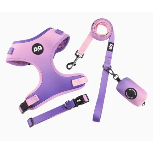 M Purple-pink Adjustable Soft Pet Harness with Leash & Poop